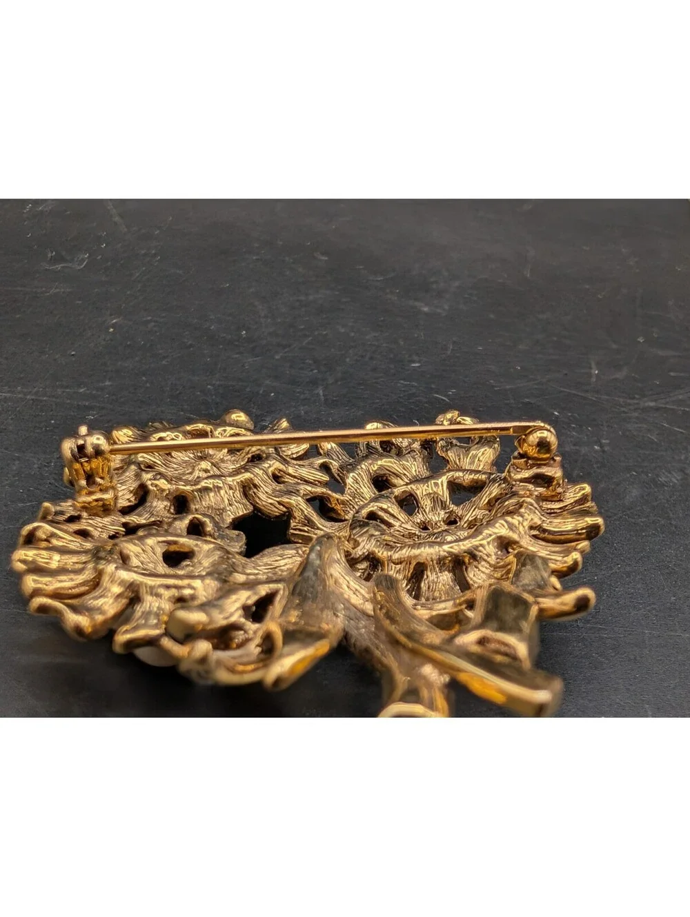 Vintage Monet Floral Bouquet Brooch Pin Gold Tone Faux Pearl Rhinestone Flower